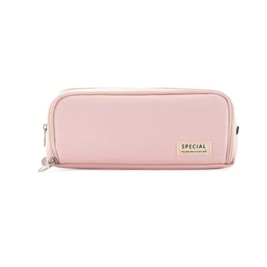 Large Capacity Zipper Pencil Case, Foldable - Light Pink