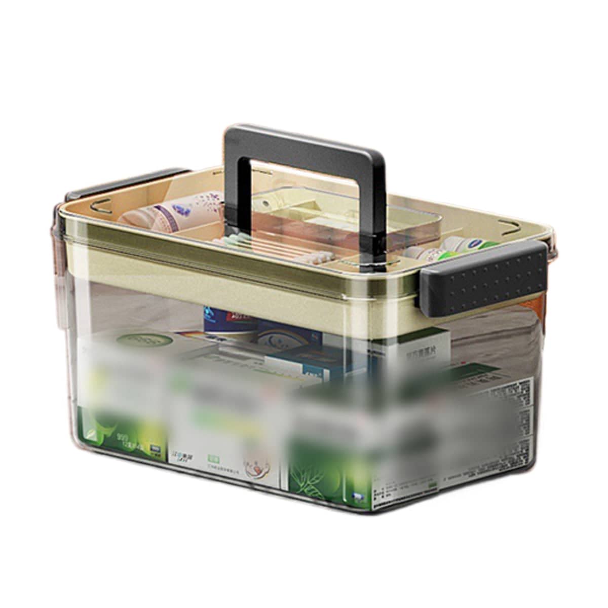 Large Clear First Aid Medicine Storage Box with Handle and Tray - Dark Grey