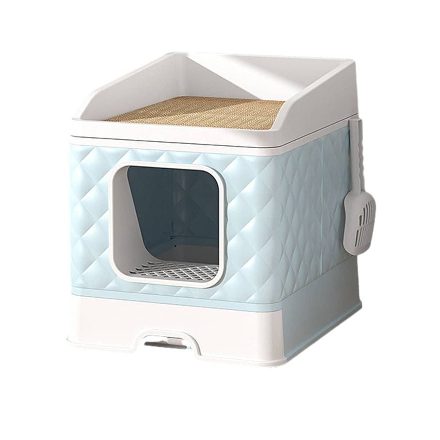 Large Enclosed Cat Litter Box with Drawer for Indoor Cats - Blue