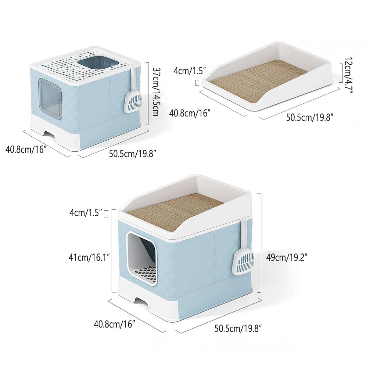 Large Enclosed Cat Litter Box with Drawer for Indoor Cats - Blue - view 4