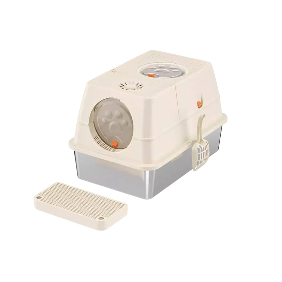 Large Enclosed Cat Litter Box with Flip Top and Carbon Filter - Khaki