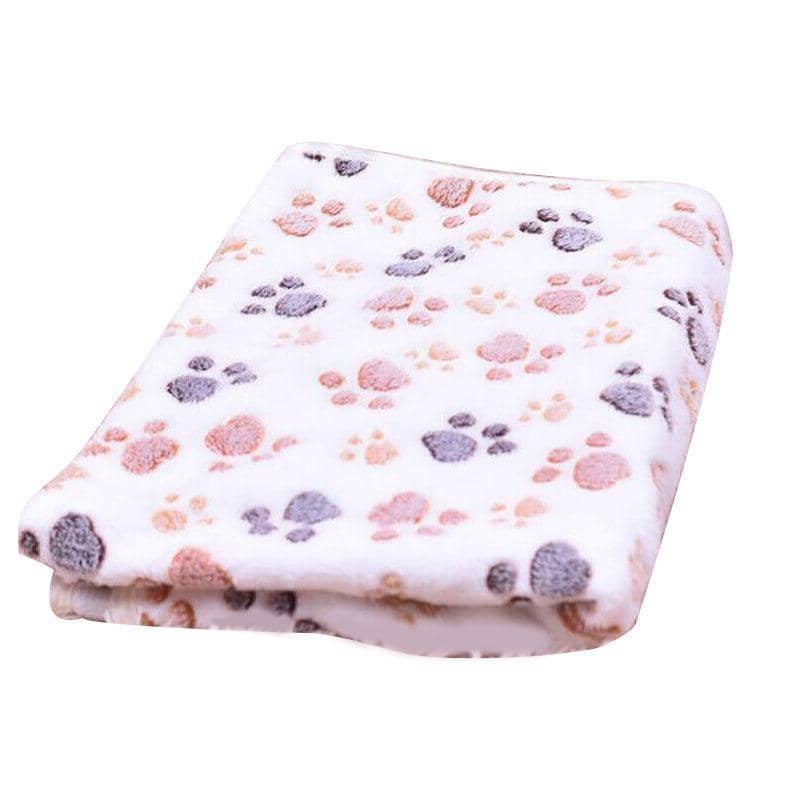 Large Fleece Paw Print Pet Blanket, 104 x 76 cm - White