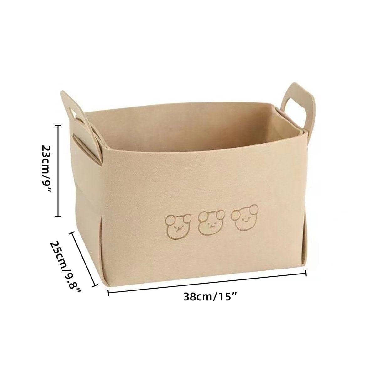 Large Foldable Felt Storage Basket with Bear Print Pack of 2 - Brown - view 4
