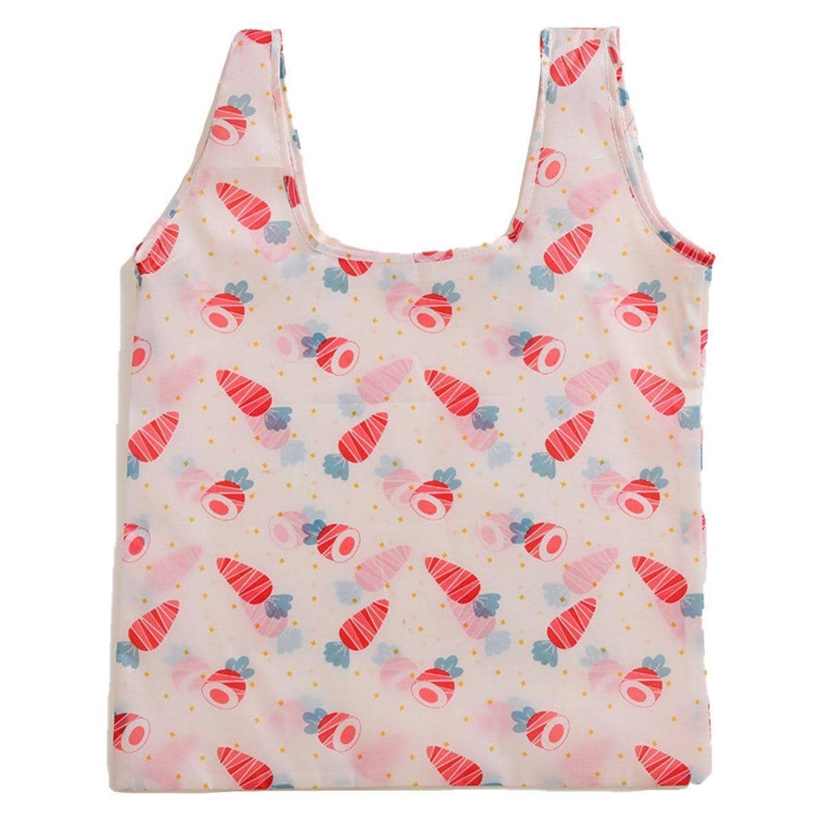 Large Foldable Reusable Grocery Bag, 41 x 56 cm - White Carrot Print