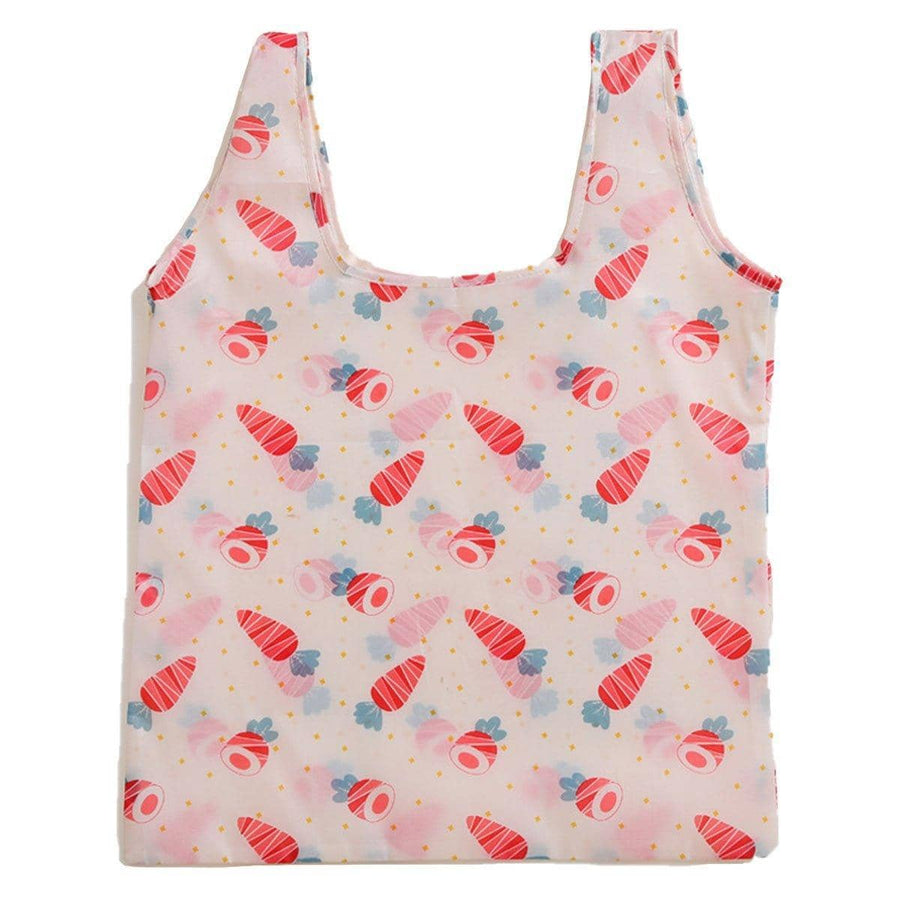 Large Foldable Reusable Grocery Bag, 41 x 56 cm - White Carrot Print