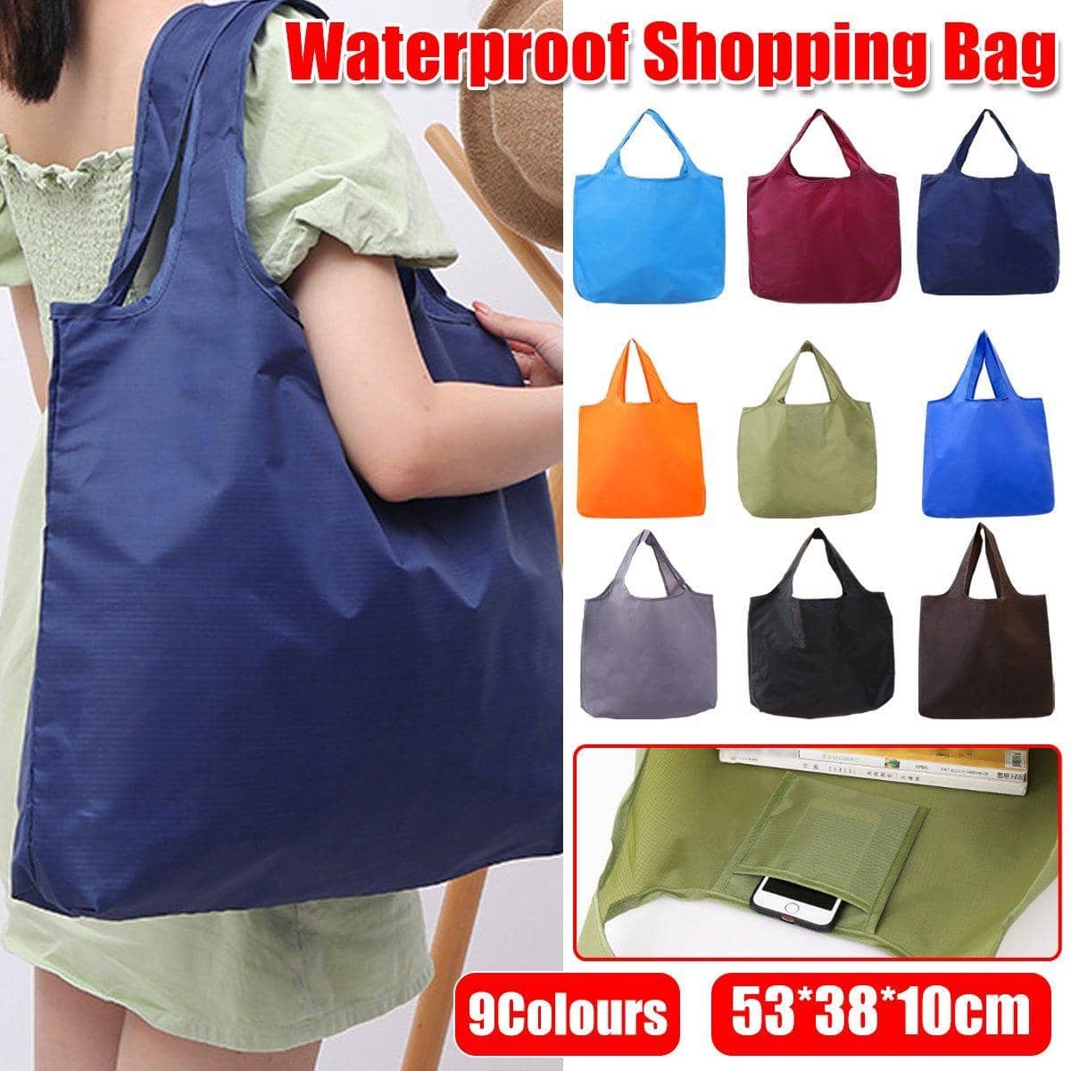 Large Foldable Waterproof Shopping Bag - Sky Blue - view 2