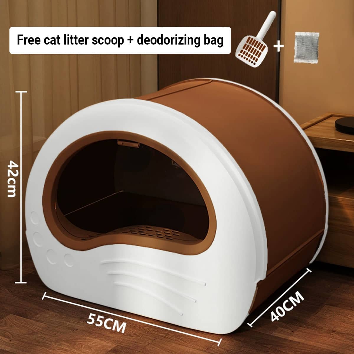 Large Fully Enclosed Cat Litter Box with Drawer Base - Coffee Brown - view 5