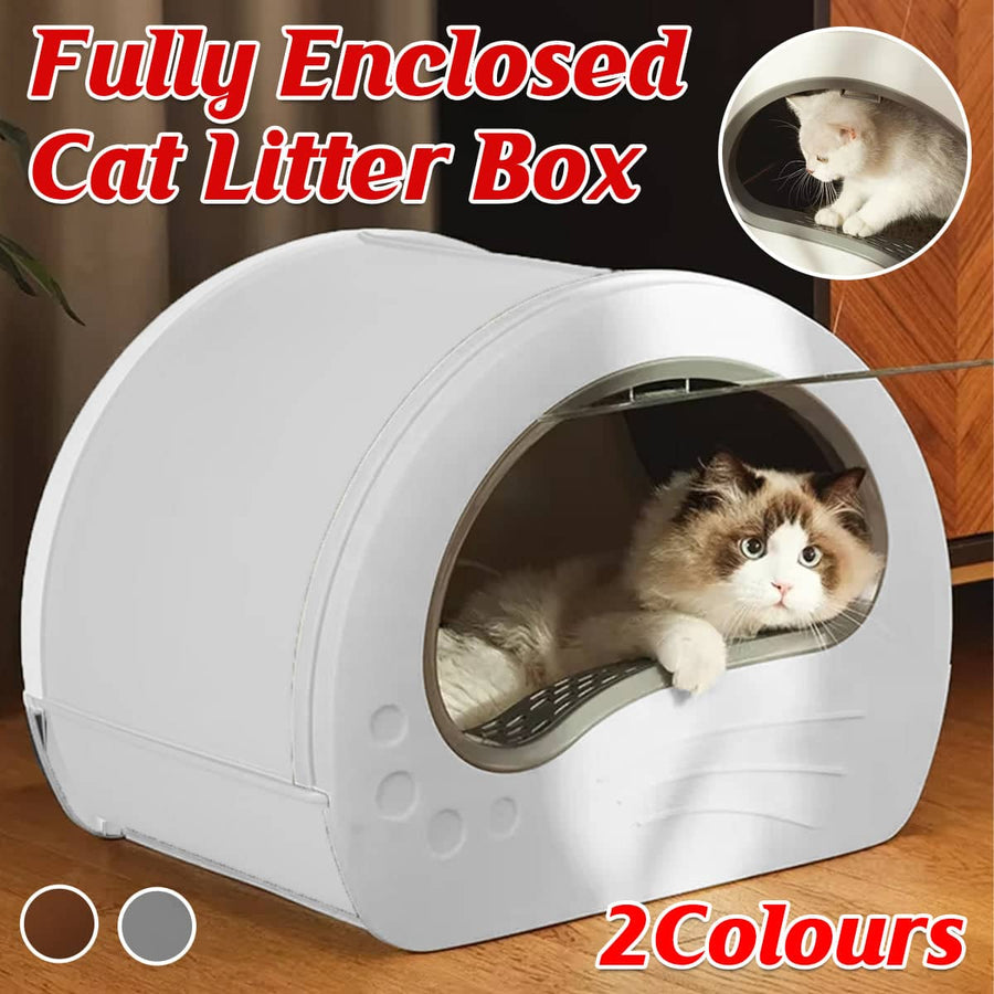 Large Fully Enclosed Cat Litter Box with Drawer Base - White