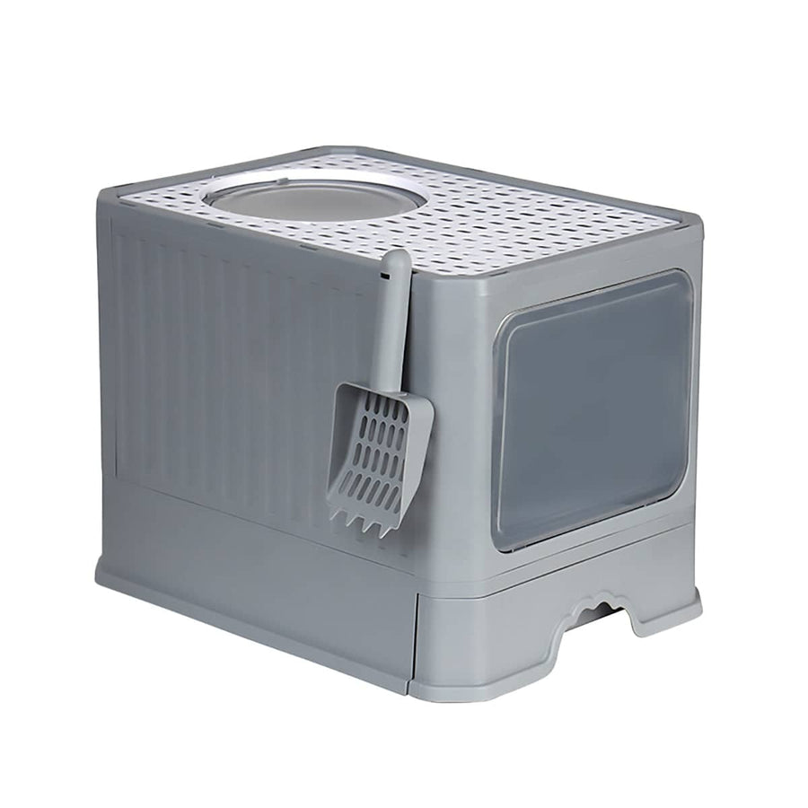 Large Fully Enclosed Cat Litter Box with Drawer and Scoop - Grey