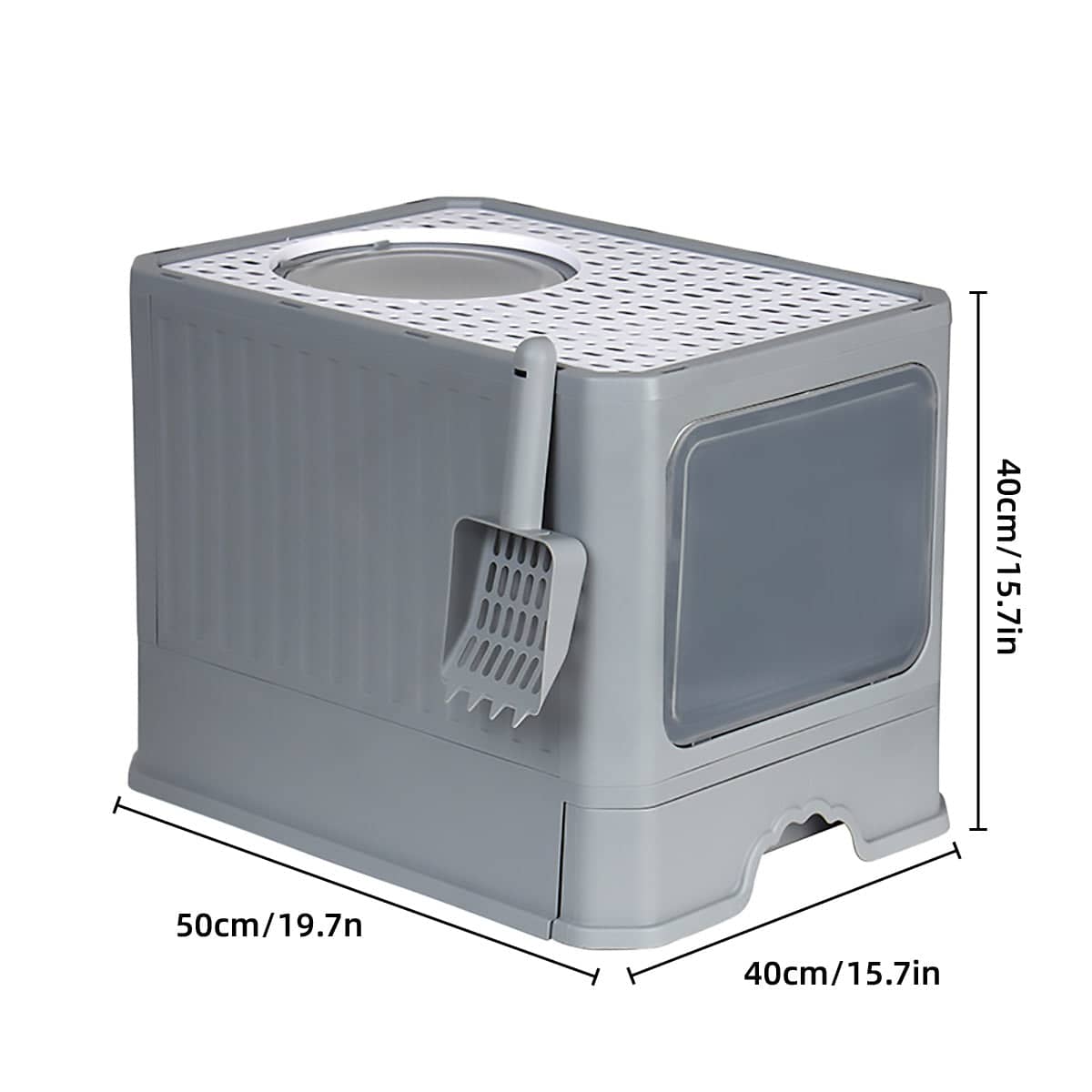 Large Fully Enclosed Cat Litter Box with Drawer and Scoop - Grey - view 4