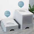Large Fully Enclosed Cat Litter Box with Drawer and Scoop - Grey - view 5