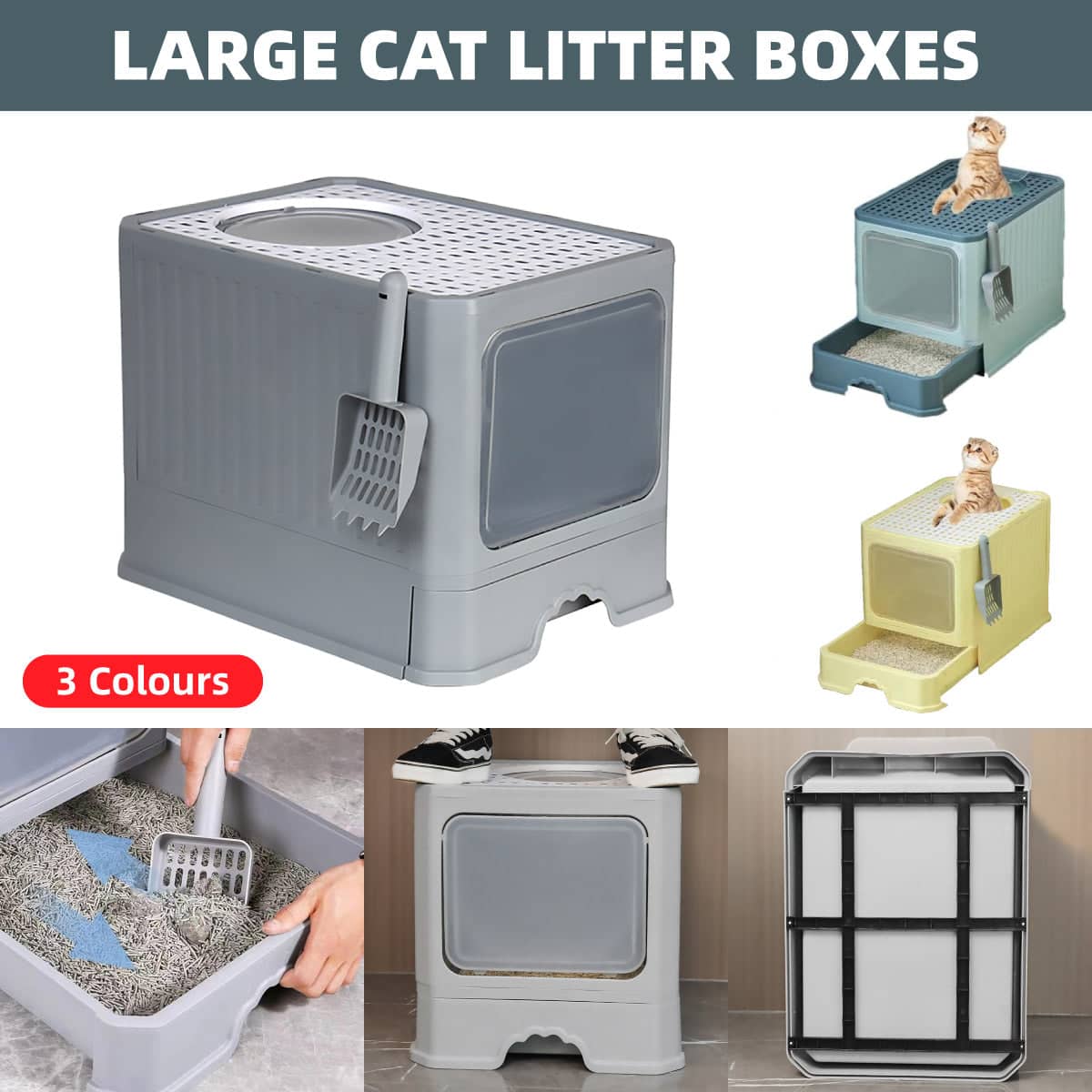 Large Fully Enclosed Cat Litter Box with Drawer and Scoop - Yellow - view 2