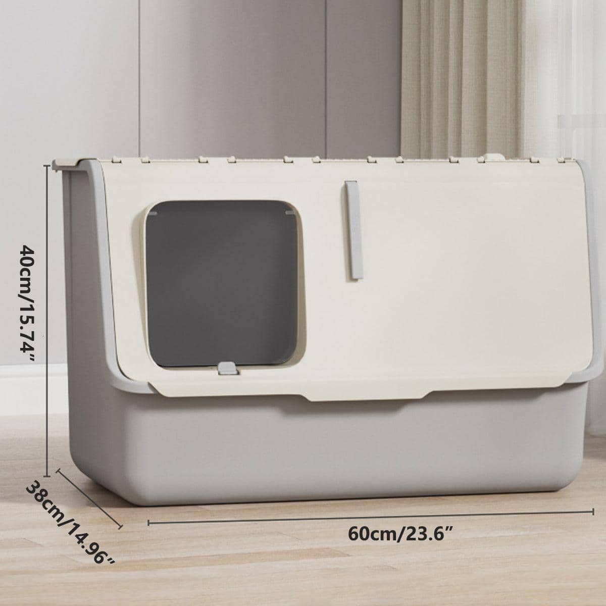 Large Fully Enclosed Cat Litter Box with Lid and Odour Control - Grey - view 4