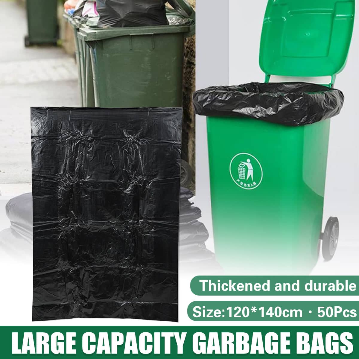 Large Heavy Duty Garbage Bags 50 Piece 140 x 120 cm for Kitchen and Home Use