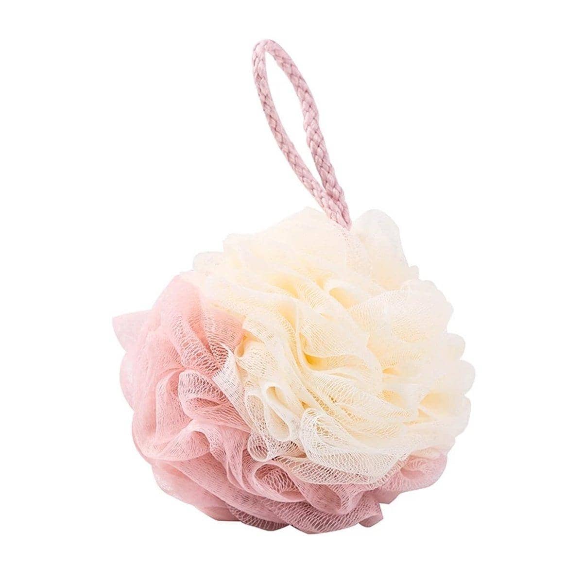 Large Mesh Bath Ball Sponge - Pink and Cream