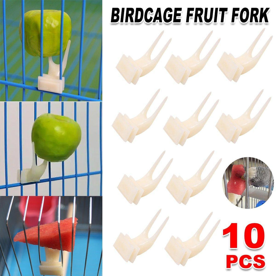 Large Parrot Fruit Forks for Bird Cages, Pack of 10 - Beige