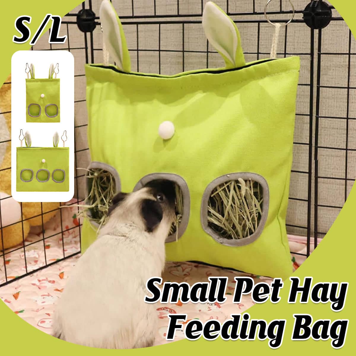 Large Pet Hay Feeding Bag Hanging Canvas Hay Feeder Dustproof - Large (35 x 30 cm) - view 2