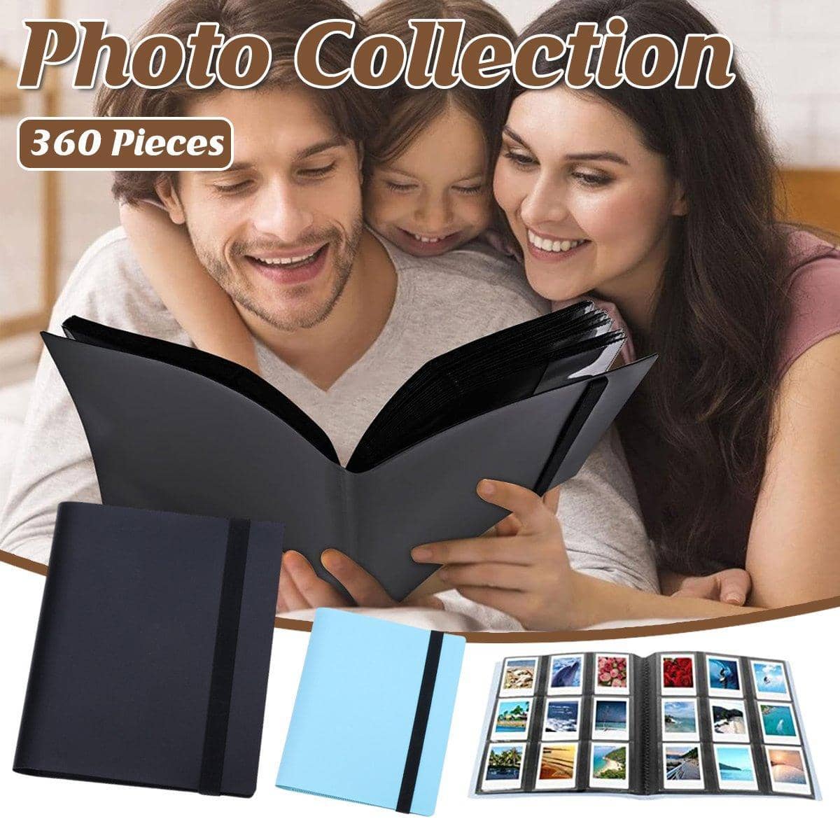 Large Photo Album with 360 Pockets for 3 Inch (7.6cm) Photos or Cards - Black - view 2