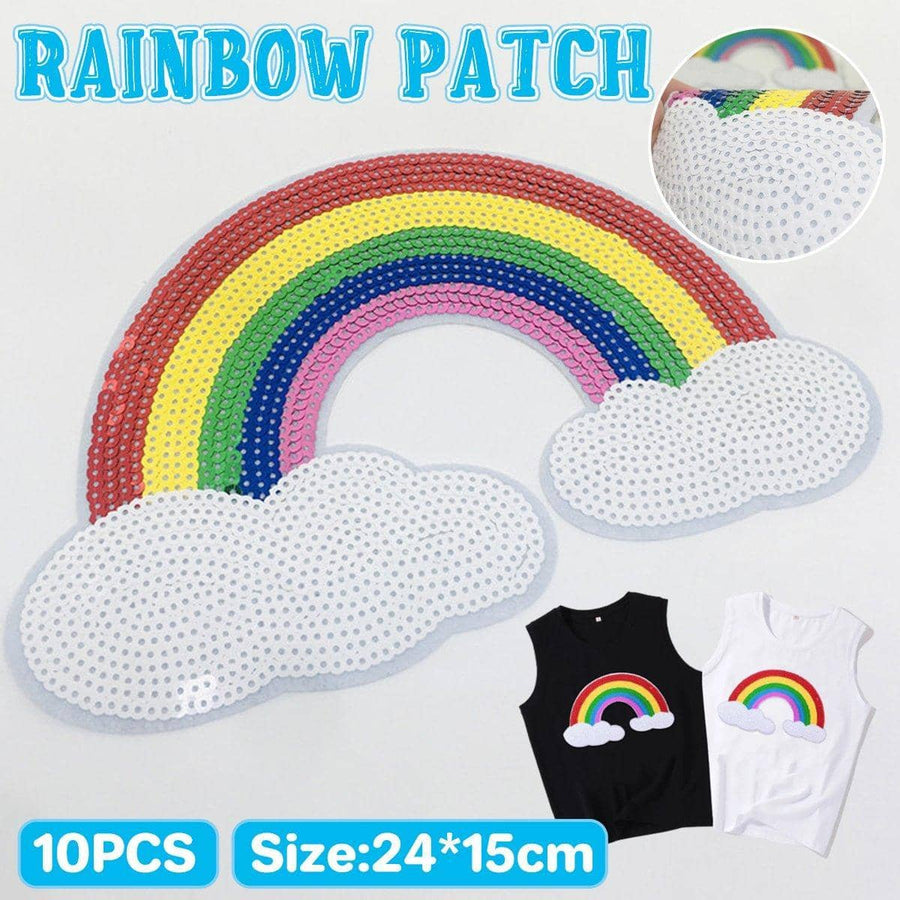 Large Rainbow Sequin Embroidered Patches for DIY Clothing - Pack of 10