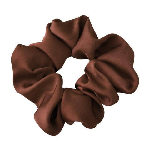 Large Satin Scrunchie Hair Tie Elastic Ponytail Accessory - Dark Brown