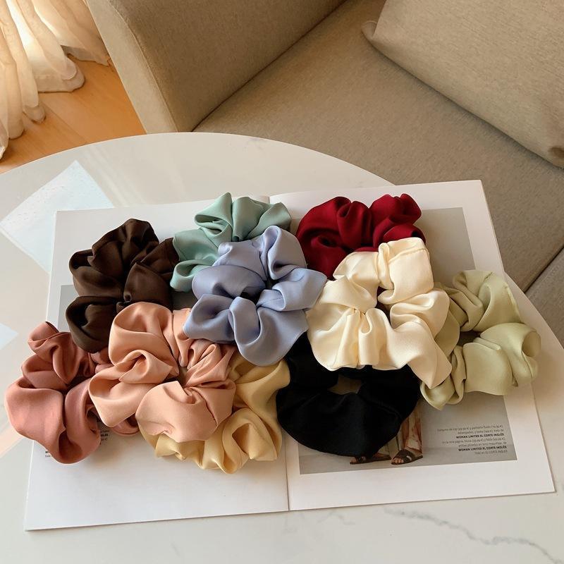 Large Satin Scrunchie Hair Tie Elastic Ponytail Accessory - Flesh Orange - view 5