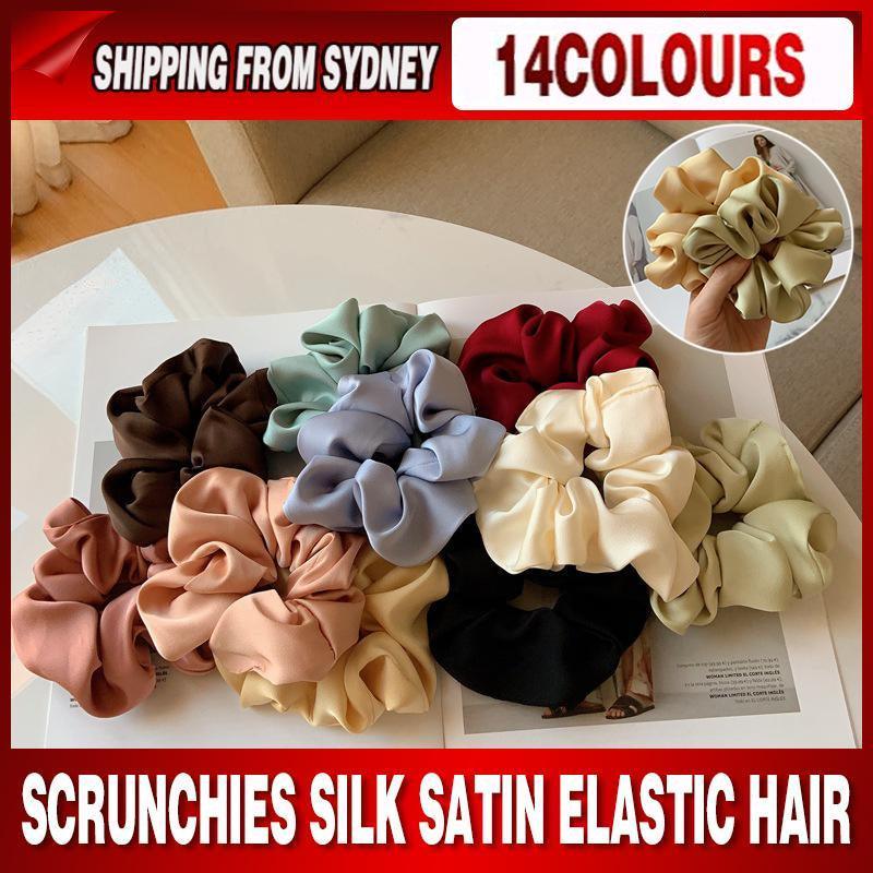 Large Satin Scrunchie Hair Tie Elastic Ponytail Accessory - Light Green - view 2