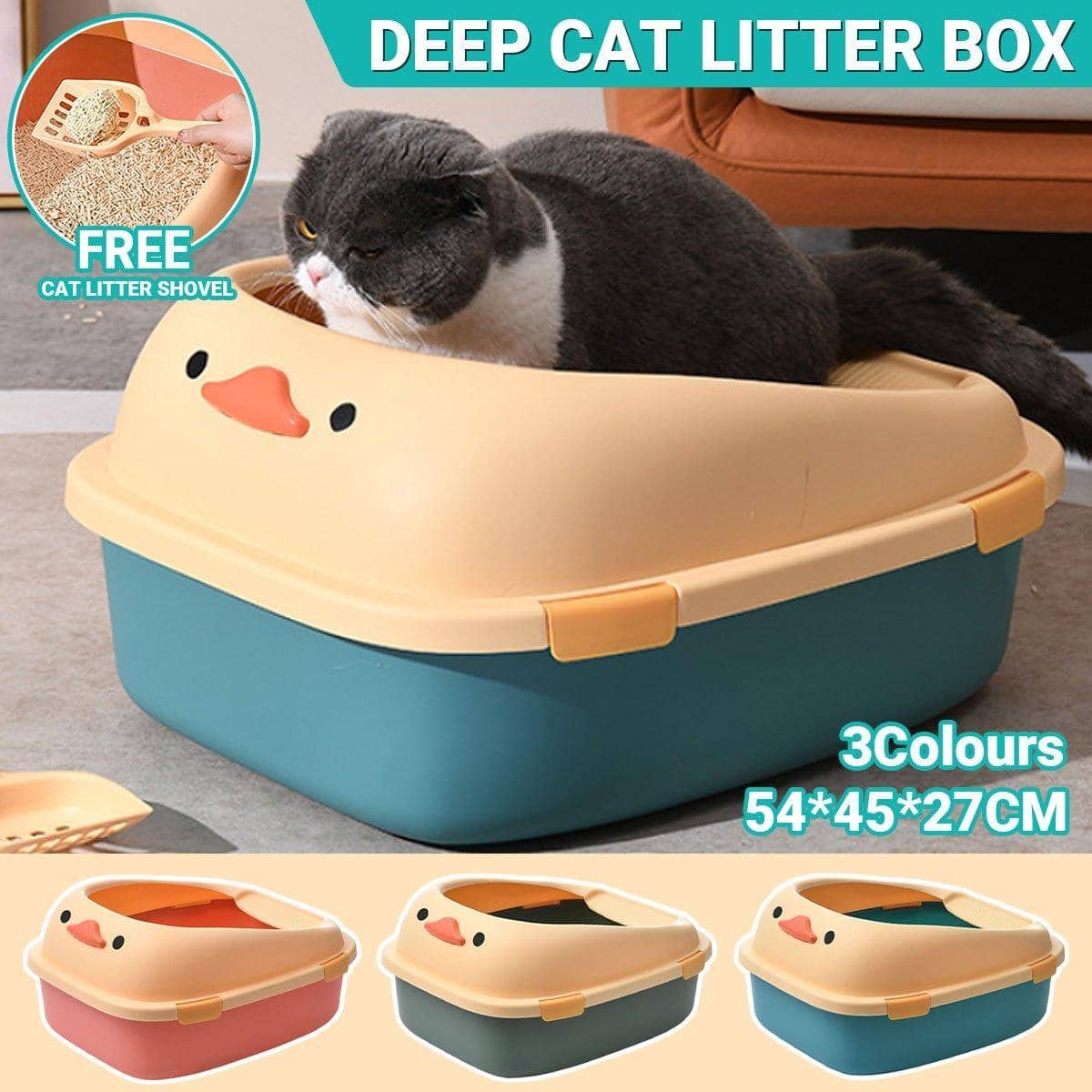 Large Semi-Enclosed Cat Litter Box, Anti-Splash - Blue - view 4