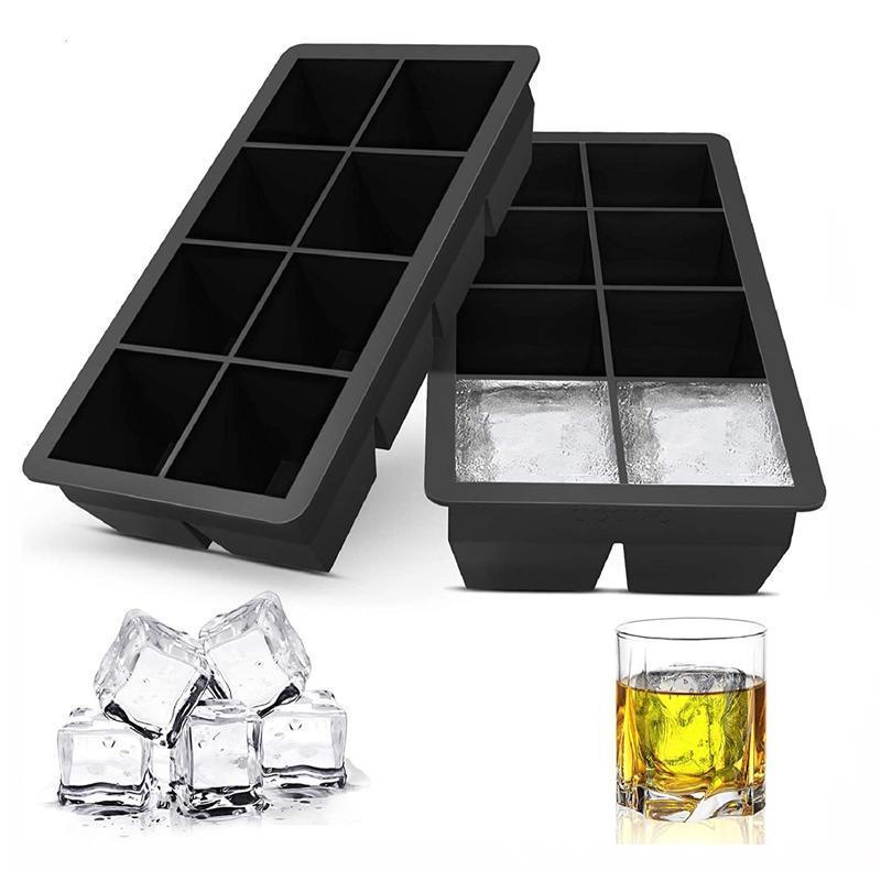 Large Silicone Ice Cube Tray, 8 Giant Square Grids - Black - view 3