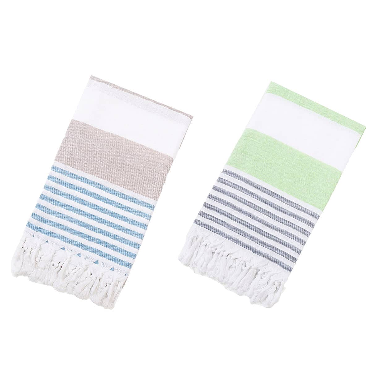 Large Striped Cotton Beach Towel, 100 x 180 cm - Light Green - view 3