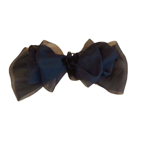 Large Tulle Bow Hair Clip with Alloy Fitting - Black