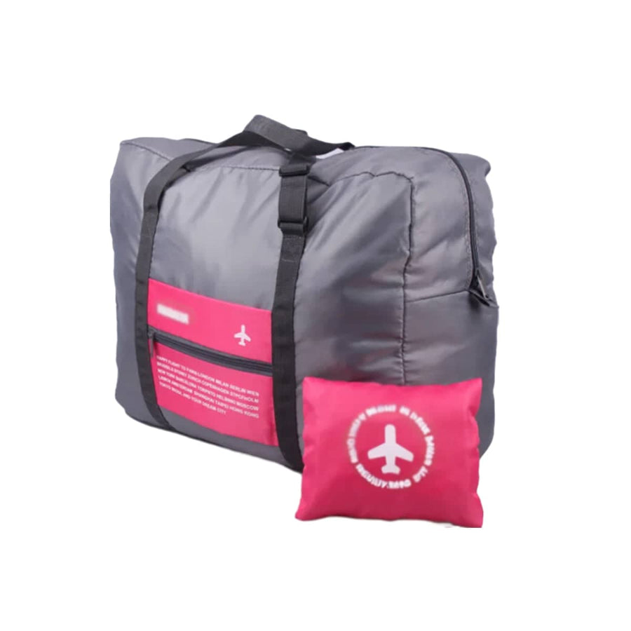 Large Waterproof Collapsible Travel Bag, 46 x 34.5 x 20 cm - Grey and Hot Pink