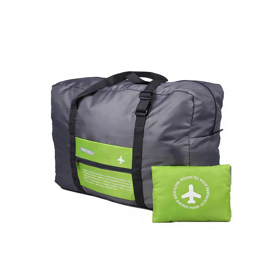 Large Waterproof Collapsible Travel Bag, 46 x 34.5 x 20 cm - Grey and Lime Green