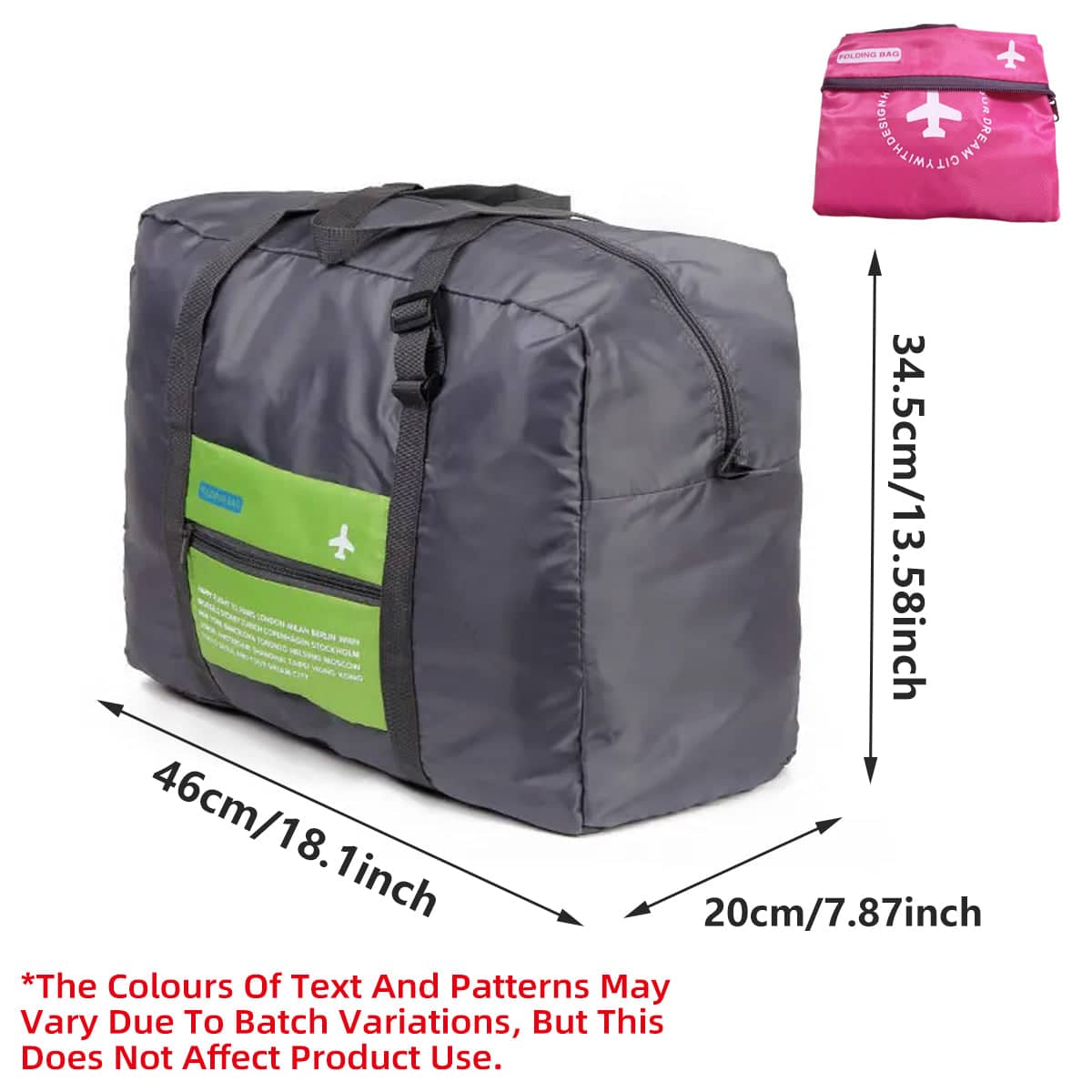 Large Waterproof Collapsible Travel Bag, 46 x 34.5 x 20 cm - Grey and Sky Blue - view 4