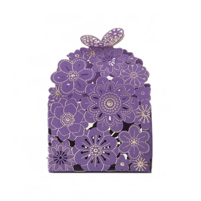 Laser Cut Floral Wedding Favour Boxes - Purple, Pack of 12