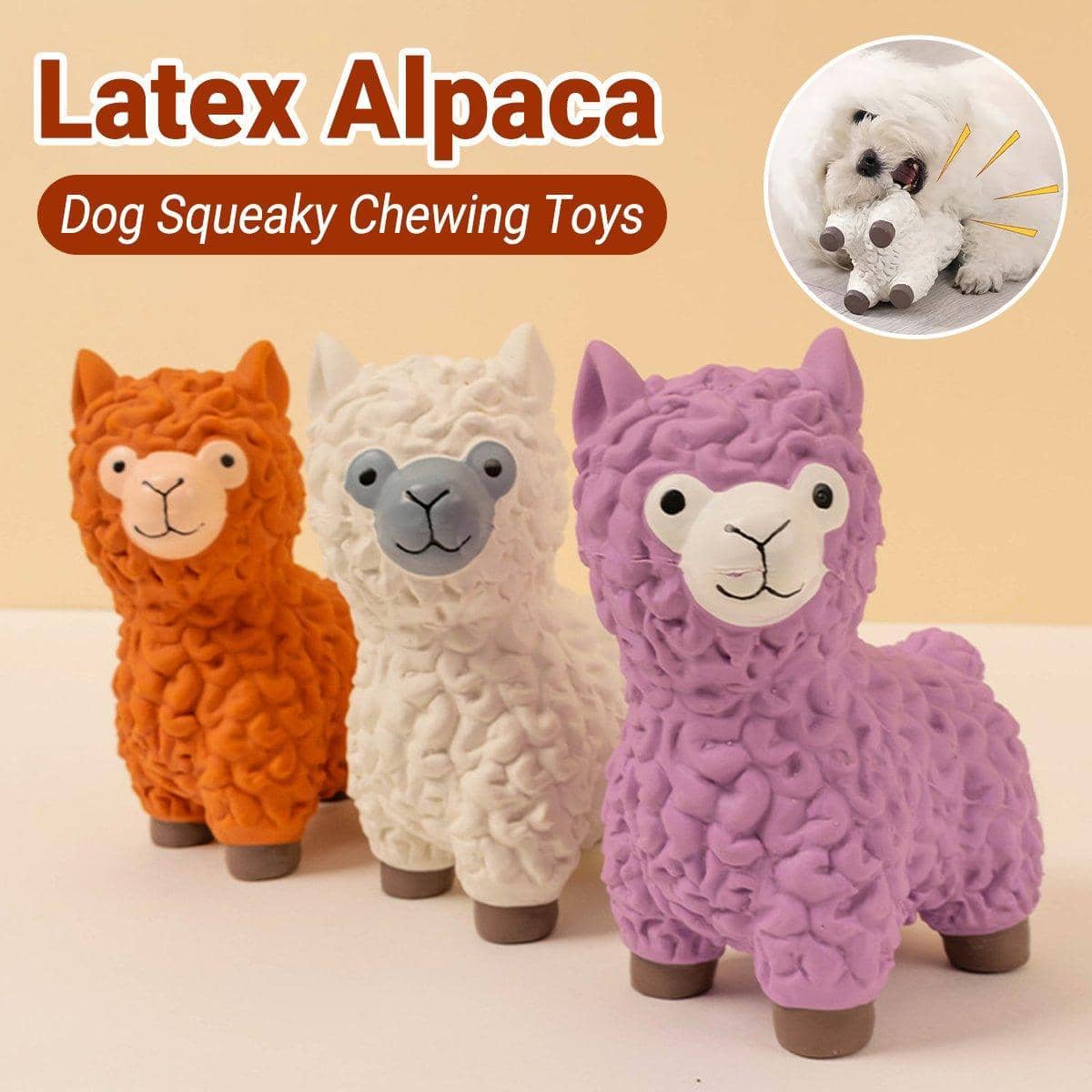 Latex Alpaca Squeaky Dog Teething Chew Toy - White - view 2