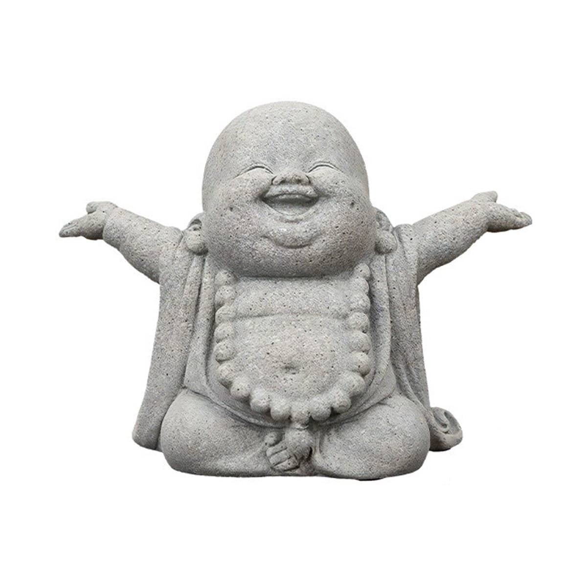 Laughing Buddha Statue Stone Look Cement Figurine for Fish Tanks and Gardens - view 2