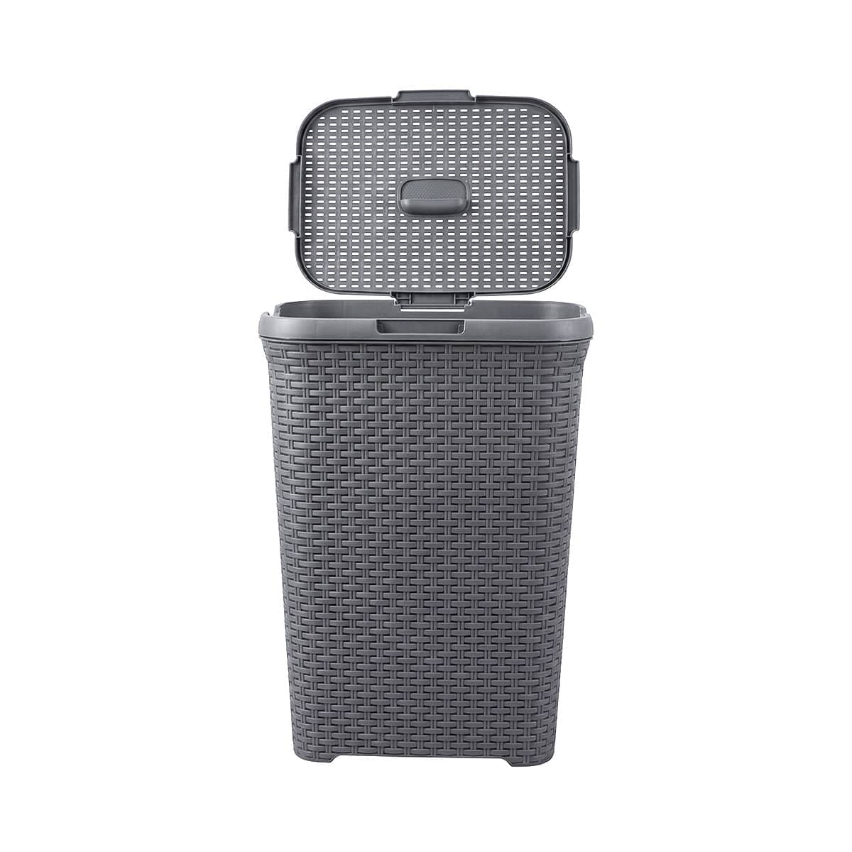 Laundry Basket Plastic Rattan Style - Grey, 33 x 45 x 61cm - view 2