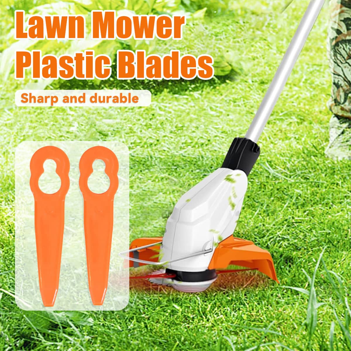 Lawn Mower Plastic Blades, 50 Pack - Orange Replacement Blades for Grass Cutting