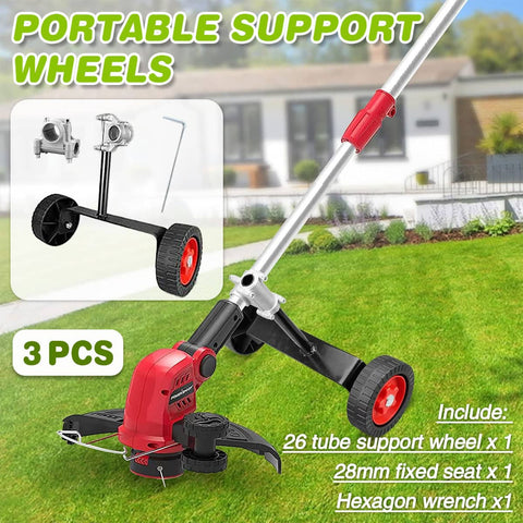 Lawn Mower Support Wheel Kit, 3 Piece Portable Hand Bracket with Wheel