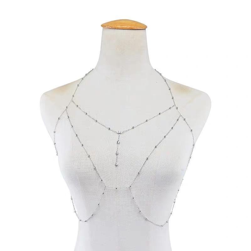 Layered Bikini Body Chain Chest Harness Jewellery - Silver