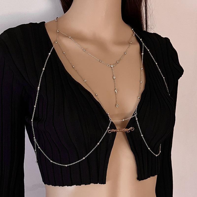 Layered Bikini Body Chain Chest Harness Jewellery - Silver - view 4