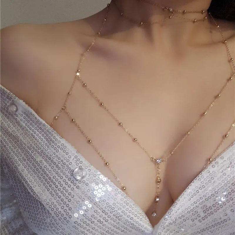 Layered Bikini Body Chain Chest Harness Jewellery - Silver - view 5