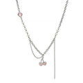Layered Chain Necklace with Pink Cherry Pendant for Women - view 2