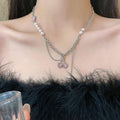 Layered Chain Necklace with Pink Cherry Pendant for Women - view 5