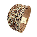 Layered Faux Leather Bracelet with Snap Clasp - Leopard Print