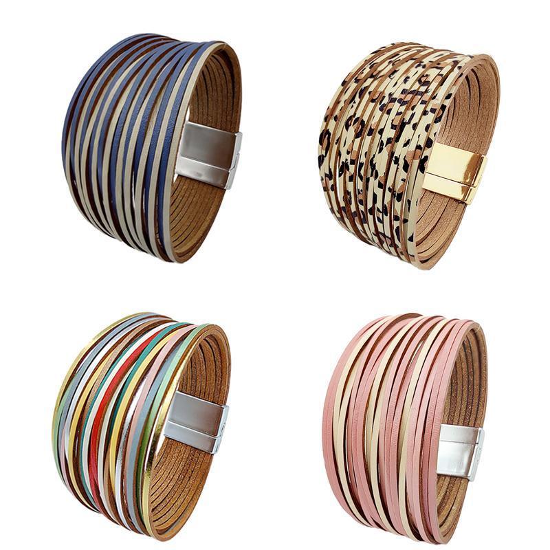 Layered Faux Leather Bracelet with Snap Clasp - Leopard Print - view 3