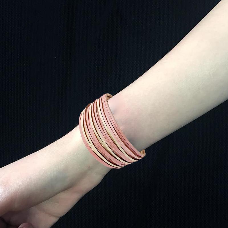 Layered Faux Leather Bracelet with Snap Clasp - Leopard Print - view 5