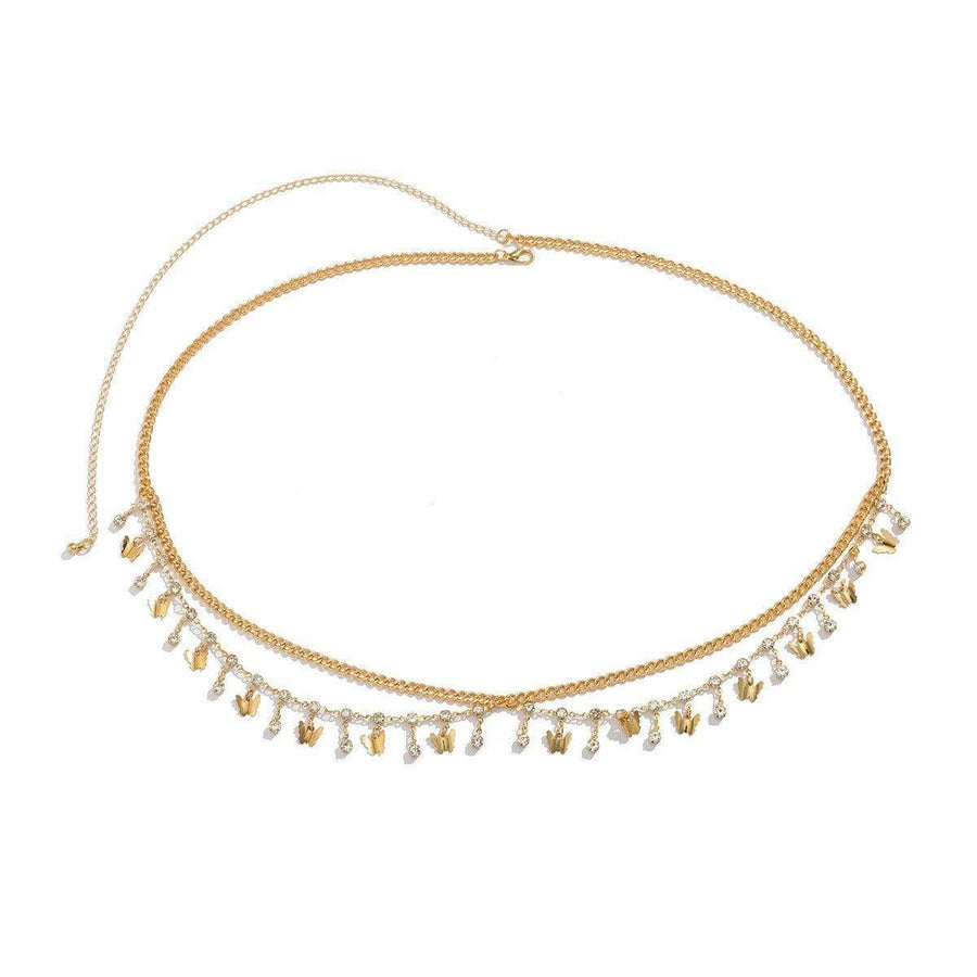 Layered Waist Chain with Adjustable Extension - Gold Butterfly