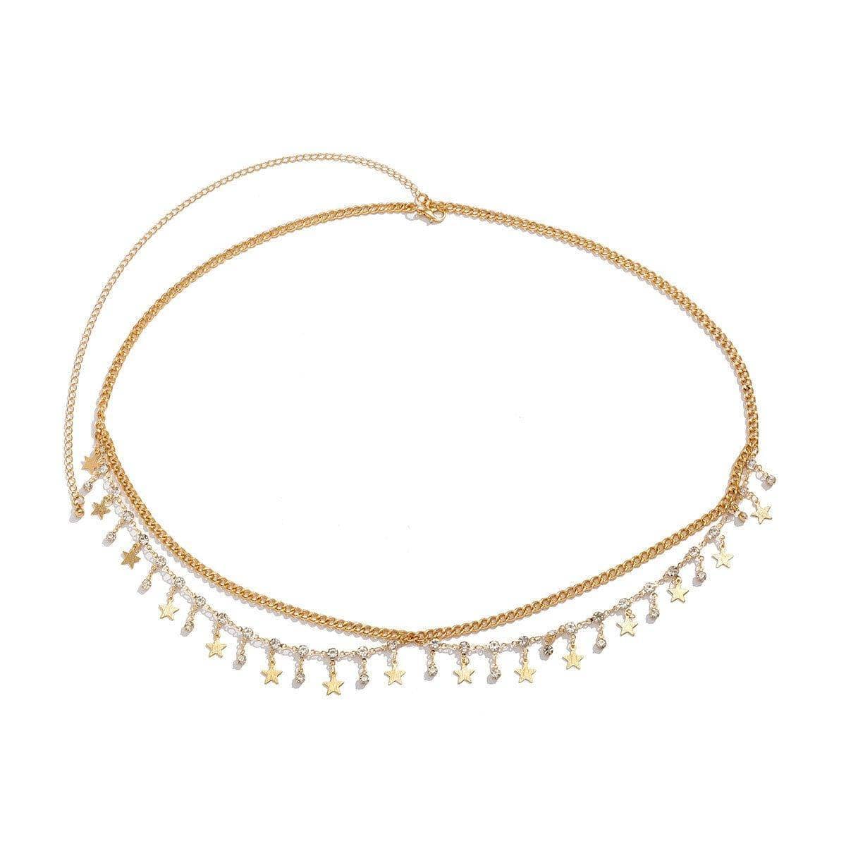 Layered Waist Chain with Adjustable Extension - Gold Pentagram