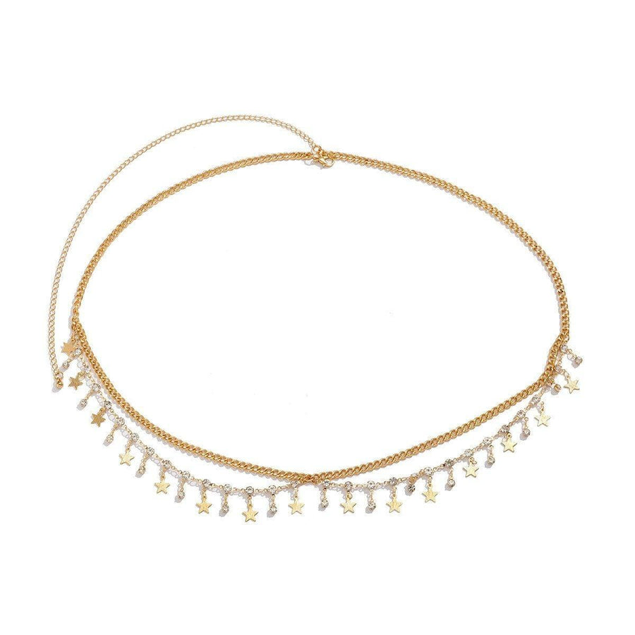 Layered Waist Chain with Adjustable Extension - Gold Pentagram